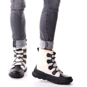 Sorel Black and Cream Fleece Boots